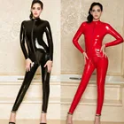 Женский комбинезон на молнии, черный, красный, размера плюс комбинезон из боди с открытой промежностью ПВХ с блестками, комбинезон Клубная одежда