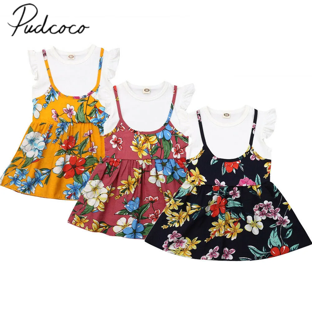 От 1 до 6 лет платье с цветочным принтом для маленьких девочек повседневное