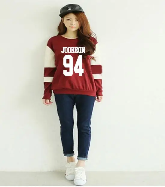 2017 new kpop MONSTA X KPOP Member Name Sweatshirt Women Men Harajuku Pullover Hoodies Long Sleeve Fleece Tracksuit Sudaderas | Женская
