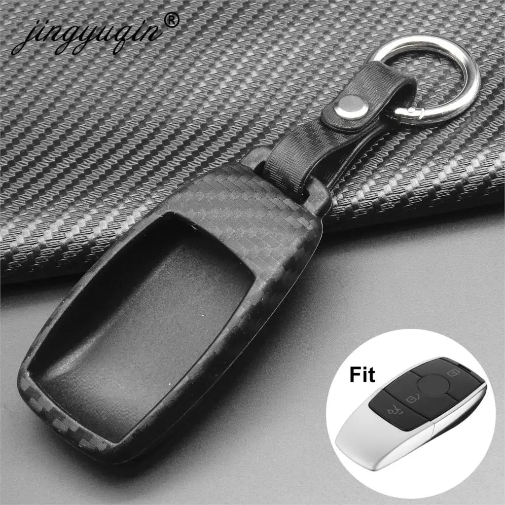 

jingyuqin Carbon Silicone Car Key Cover Soft For Mercedes Benz 2017 E Class W213 2018 S Class Key Case Bag Protect Car styling