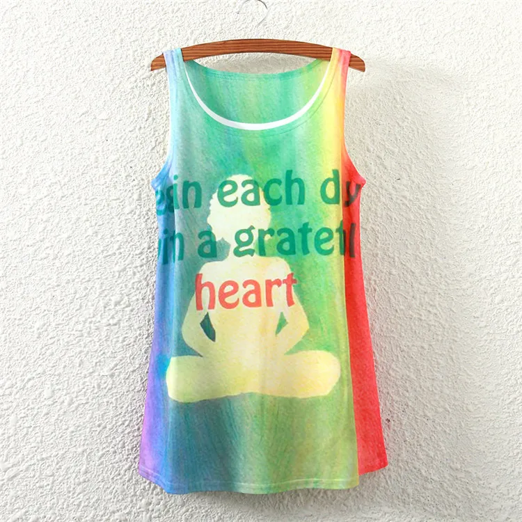 Летняя Новая цветная Женская футболка без рукавов с буквенным принтом Длинная