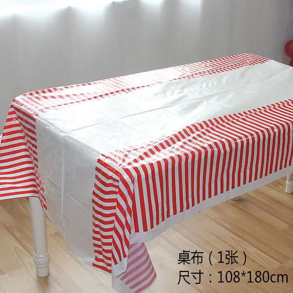 tablecloth Красная тарелка с полосами, бумажные стаканчики, салфетка, соломенная ложка, нож, одноразовая посуда, наборы для свадьбы, дня рождения, украшения, сувениры - Цвет: tablecloth