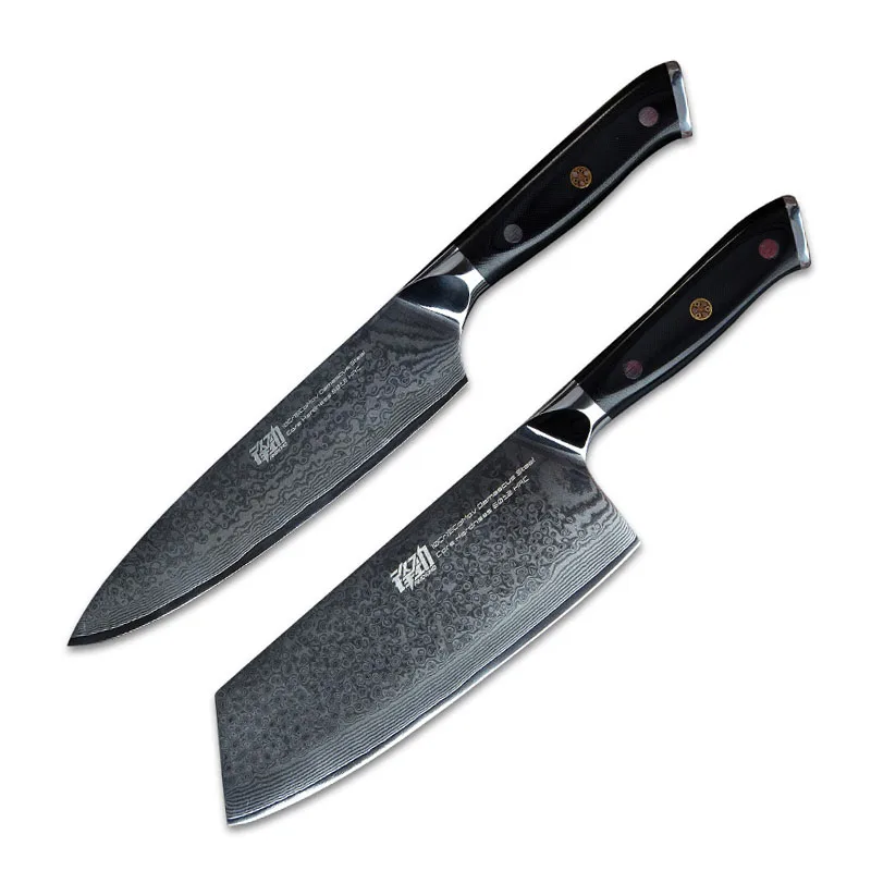 FINDKING G10 набор дамасских ножей с ручкой 7 дюймов нож для мясника 8 дюймов нож для шеф-повара 5 дюймов нож для фруктов 67 слоев дамасской стали - Цвет: 7inch n 8 inch