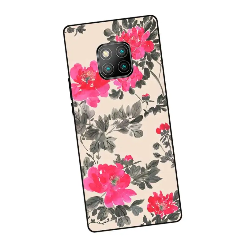 N264 Beautiful Flowers Black Silicone Case Cover For Huawei Mate 8 9 10 20 30 Lite Pro |