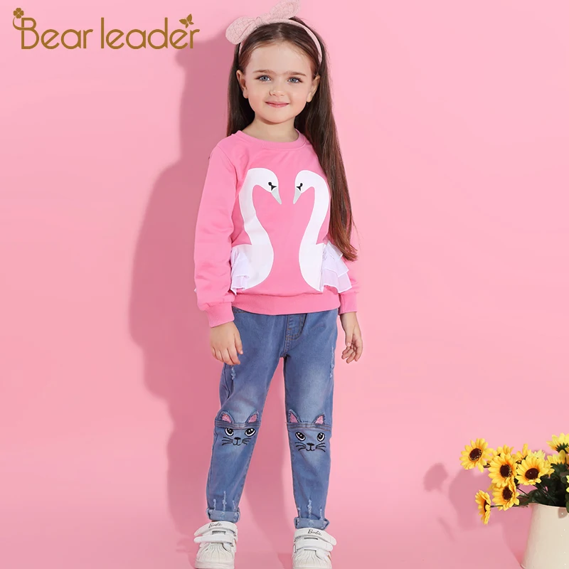 Bear Leader/платье для девочек Футболка осенний брендовый комплект одежды для маленьких девочек; Милая футболка с мультипликационным принтом «сердитые птицы», рубашки с кружевом для детей Костюмы блузка