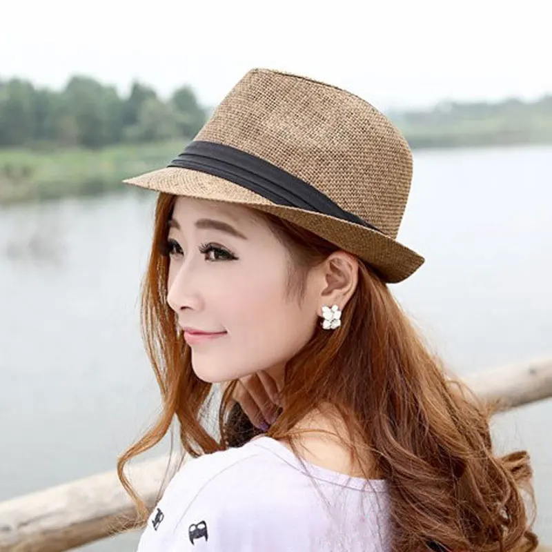 Wo Мужская Панама Соломенная пляжная шляпа для мужчин и женщин летняя белая с