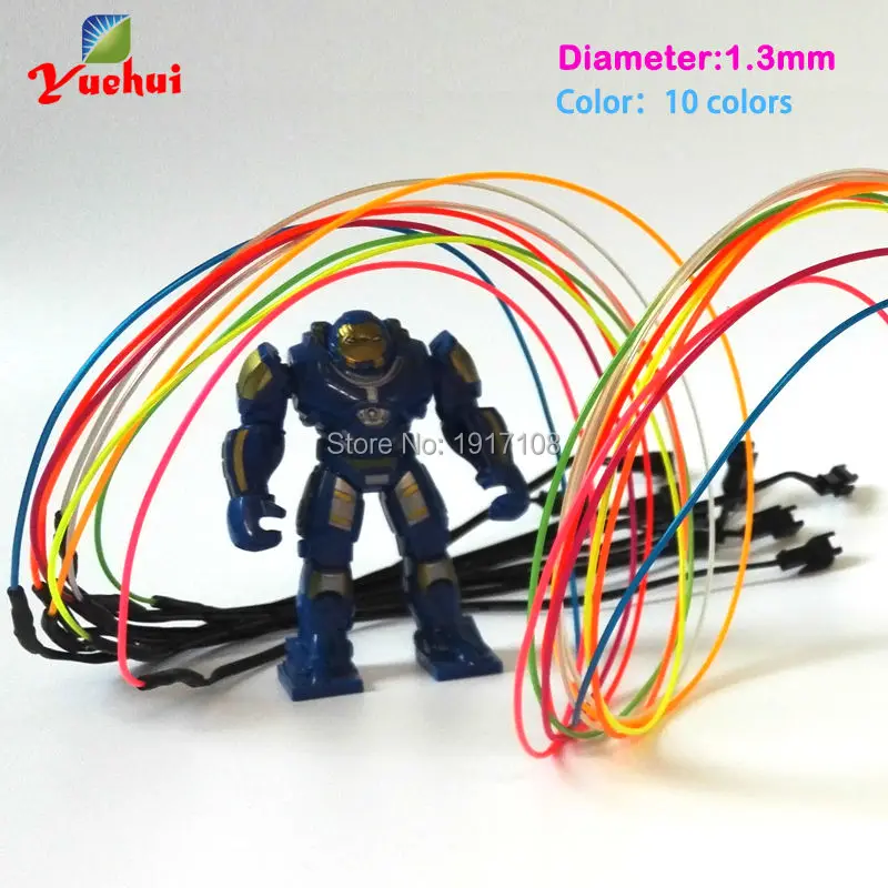 10 штук 1 метр многоцветный 1.3 мм электролюминесцентный гибкий провод EL-неонового свечения для игрушек/ремесел Свадебного украшения.