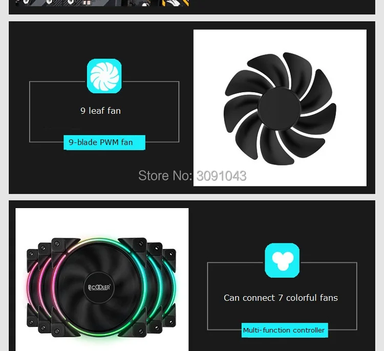 PcCooler 5/упаковка 120m RGB 12V 5V pc Вентилятор 4pin PWM тихий кулер для процессора жидкостный кулер 12 СМ Компьютер охлаждающий вентилятор с контроллером