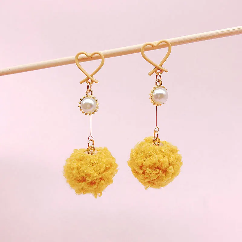 Sweet Spray Paint Colorful Heart PomPom Drop Earrings Brincos For Women Handmade Soft Ball Dangle Jewelry Party pendientes | Украшения и
