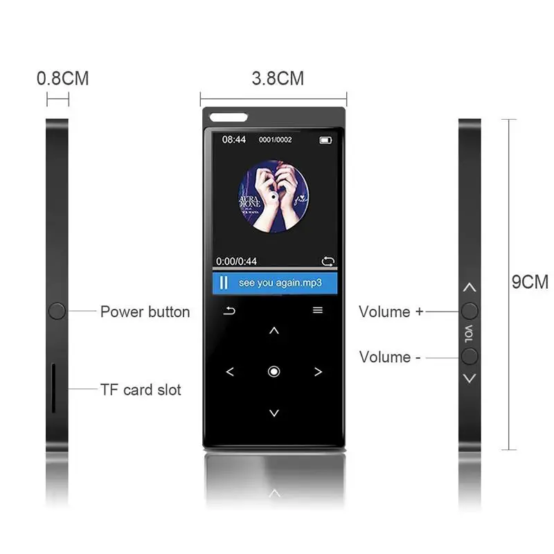 MP4 плеер Bluetooth сенсорный ключ металлический с динамиком Высокое качество без потерь Звук Музыкальный плеер с fm-радио, поддерживает sd-карту 128 ГБ
