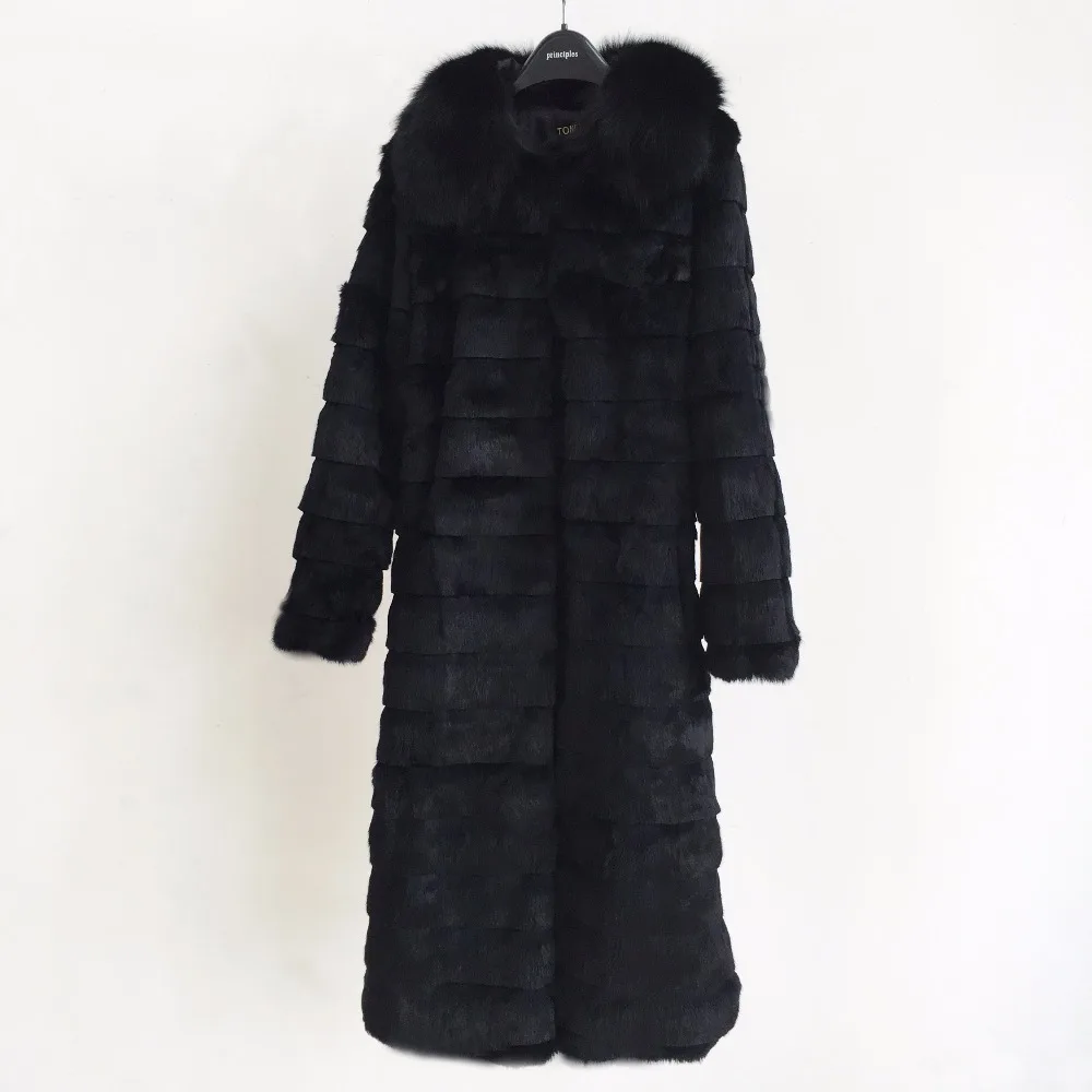 Women Winter New Arrivals Big Plus Size Customize Whole Skin Genuine Rabbit Fur Long Coat with Real Fox Collar ksr321 | Женская одежда