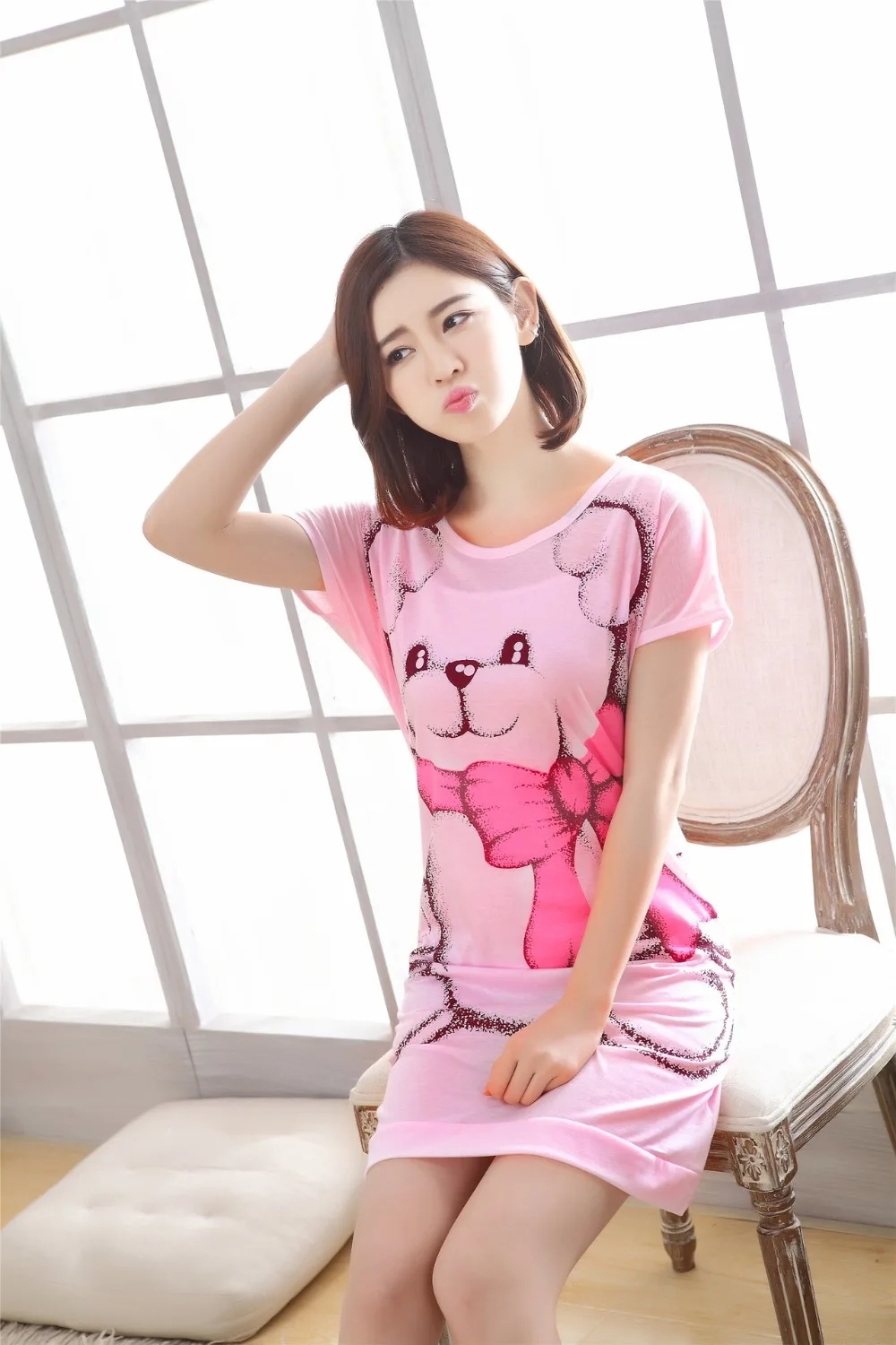 Женские комплекты Лето круглый вырез мультфильм Kawaii Тоторо мультфильм пижамы Ночная рубашка Женская Повседневная Весна Осень ночная рубашка