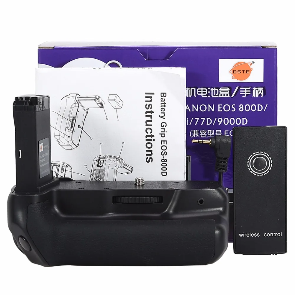 Вертикальный батарейный блок DSTE для камеры Canon EOS 800D/ T7i/77D/Kiss X9i/9000D DSLR с пультом