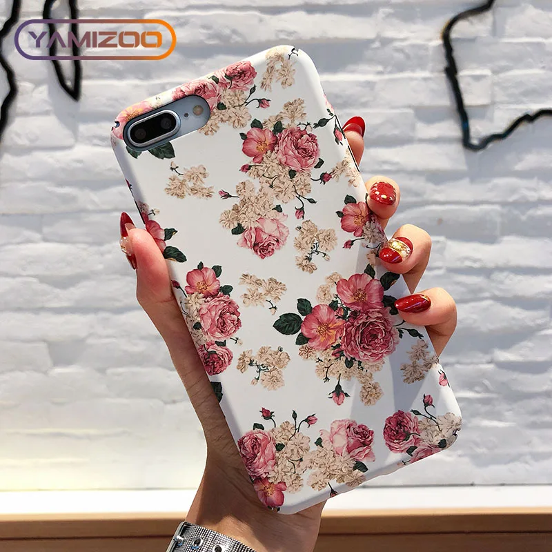 YAMIZOO Flower Case For iPhone 6 7 5s Cover 5 se Coque Shockproof PC Hard Luxury Phone x 8 6s Plus |