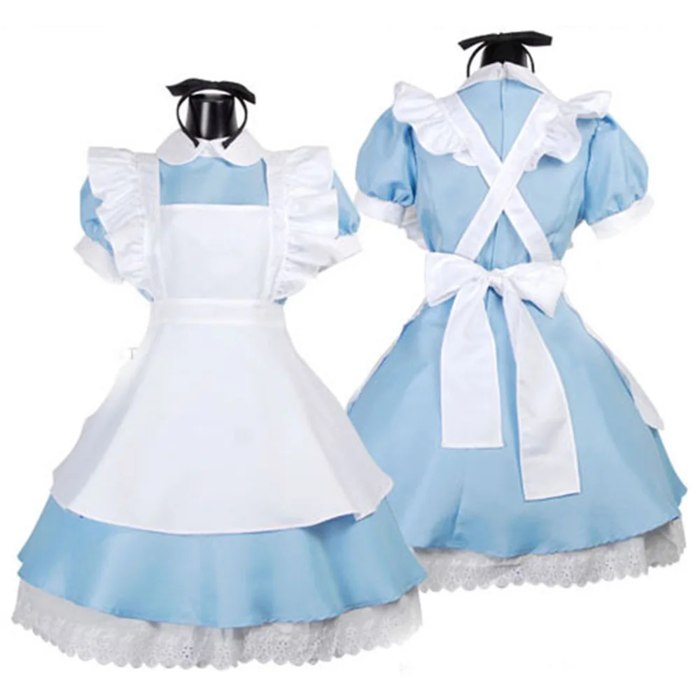 Небесно голубое платье в стиле аниме Алиса стране чудес для взрослых милый