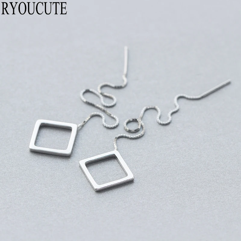 Модные серебряные квадратные Длинные серьги для женщин Свадебные