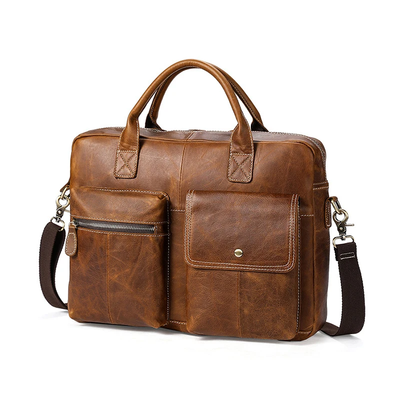 2018 New Men Briefcases Genuine Leather Men's Handbag Vintage Laptop Briefcase Business Messenger Shoulder Bags Men's Bag