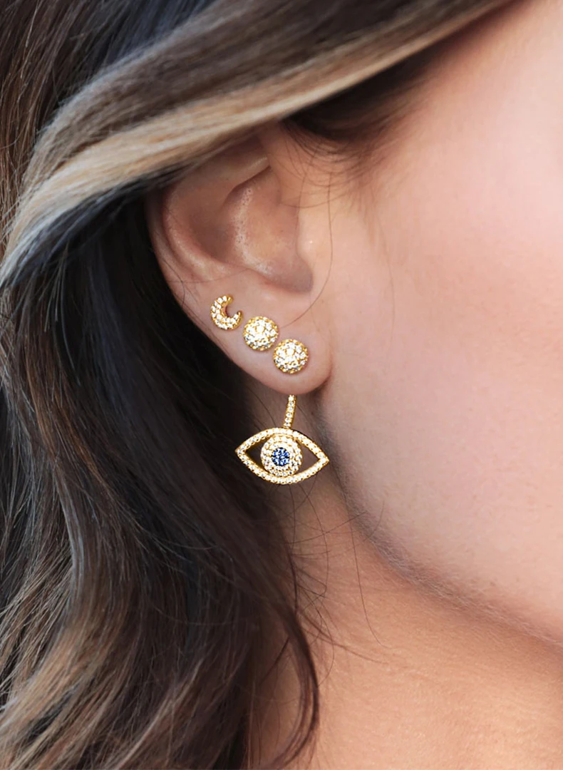SLJELY Brand Design 925 Sterling Silver Mismatch Evil Eye AB Earrings Micro Pave Cubic Zirconia Stones Women Luxury Jewelry | Украшения и