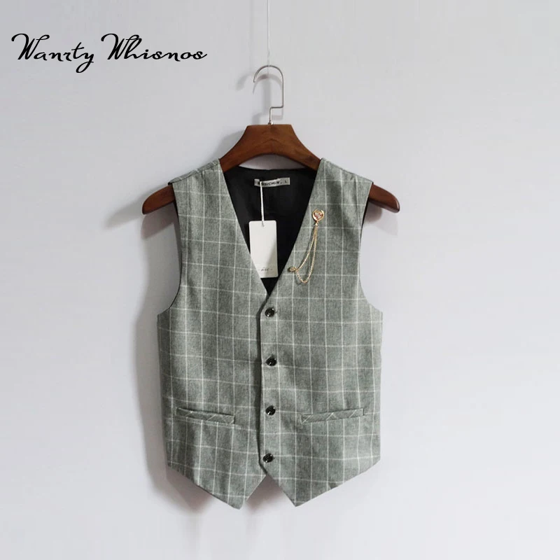 Жилет мужской классический модный брендовый Банкетный клетчатый жилет
