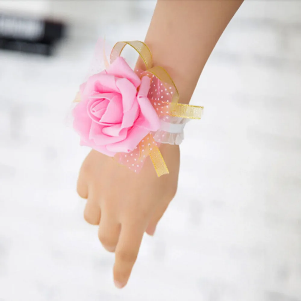 

1Pc Event Supplies Decoration Hand Flower Bridesmaid Silk Rose Wrist Flowers For Wedding Bride Wrist Flowers