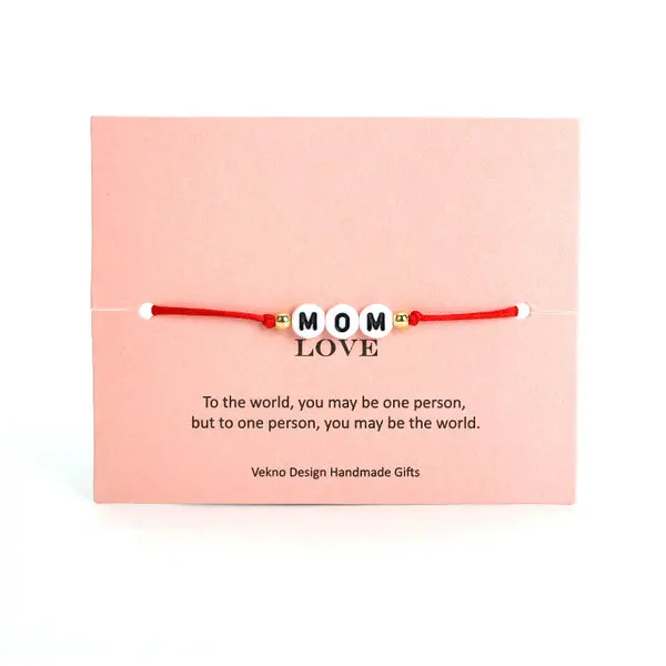 Mom VEKNO Custom Couple Letter Bead His and Her Bracelet Men Women Red& Black Rope Adjustable String Name Bracelets DIY Jewelry - Окраска металла: Mom