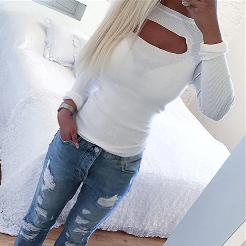 

Женский свитер DeRuiLaDy сезона осень-зима 2020, Свитера с длинным рукавом, сексуальная женская одежда, пуловер с вырезами, повседневные Черные и б...