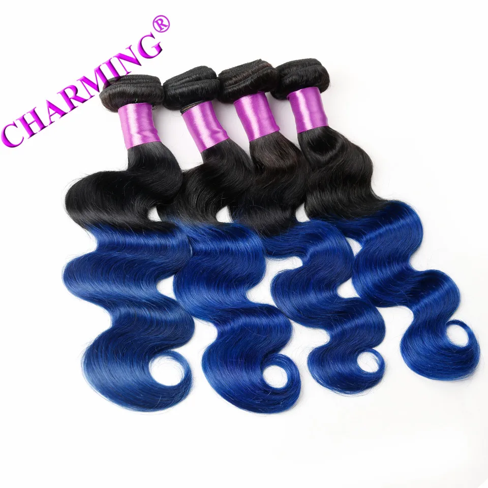 Charming Malaysia Grade 8A Body Wave 1 Piece T1B/Blue Ombre Hair Extensions Human Two Tone |