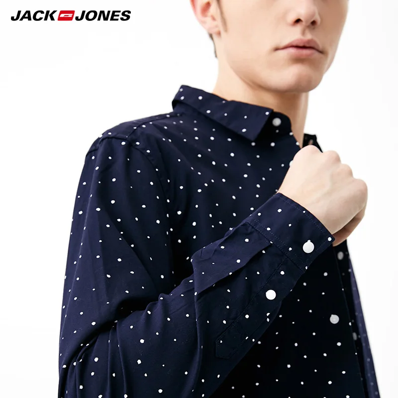 Jack Jones Бренд Новинка Мужская Рубашка с Хлопка Мужский Кардиган Удобный Ткань с Чертёжом Точки Мужские Одежды 217105538