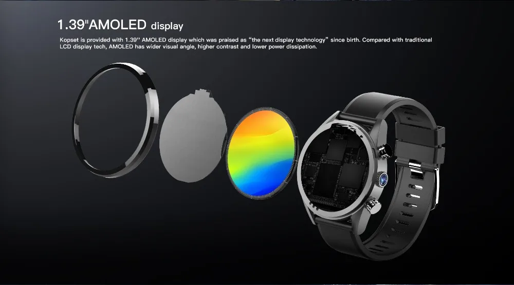 Kospet Hope 4G Smartwatch телефон Android7.1.1 3 ГБ+ 32 ГБ 1,3" AMOLED wifi/gps/ГЛОНАСС 8.0MP IP67 Водонепроницаемый MT6739 Смарт-часы для мужчин
