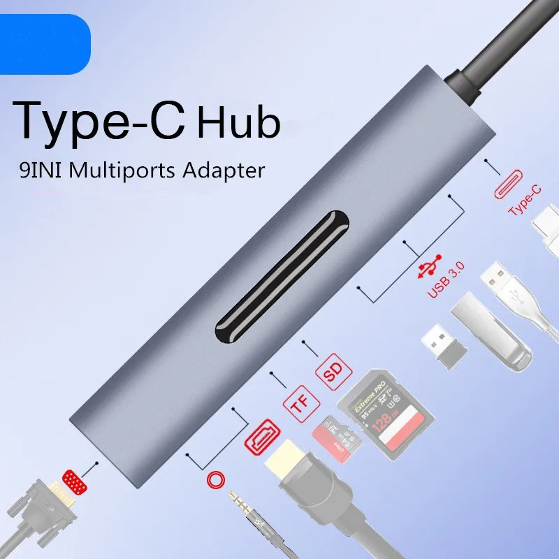 9 в 1 адаптер 3 док станция Тип c к HDMI 4K VGA USB3.0 концентратор TF SD слот USB C PD с аудио