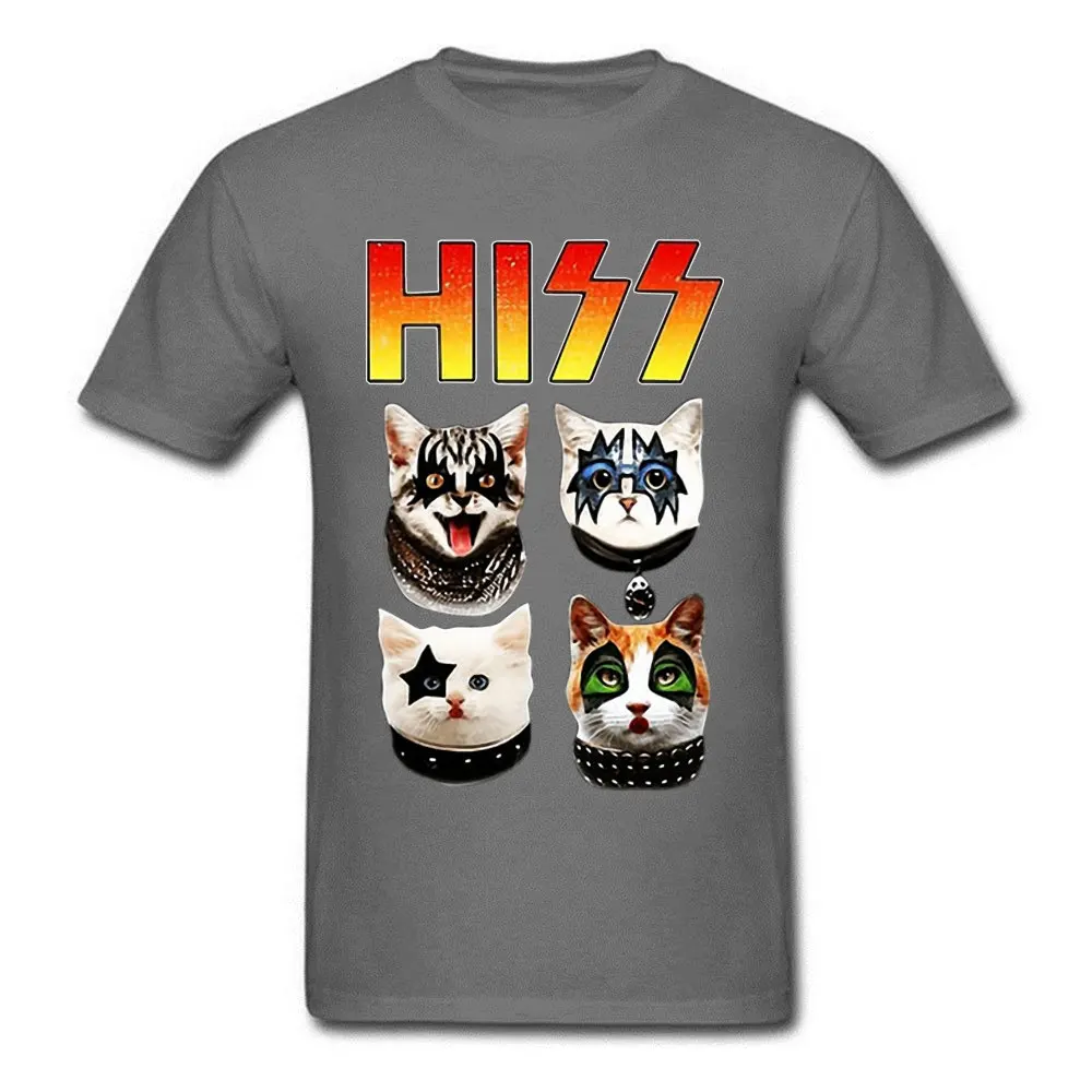 Dark Gray KISS Hiss Cat Пародия Забавные футболки рок мяу Группа Мужская футболка хип-хоп Рок Новые Топы И Футболки Готический Высокое качество - Цвет: Dark Gray