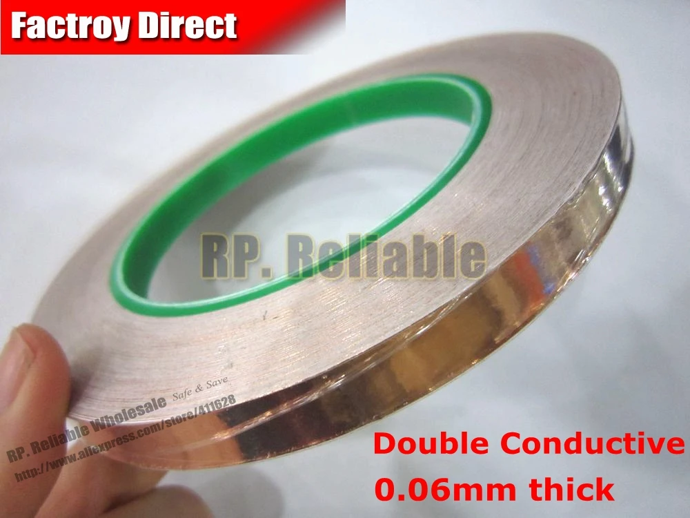 

(6mm*30M*0.06mm Thick), EMI Shielding Copper Foil Tape, Double Sided Conductive, Single Adhesive