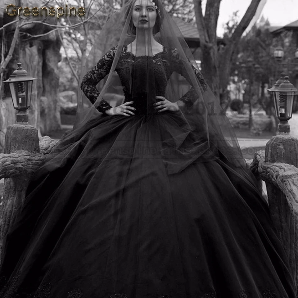 Зеленое винтажное черное свадебное платье с длинными рукавами Vestido De Novia 2019