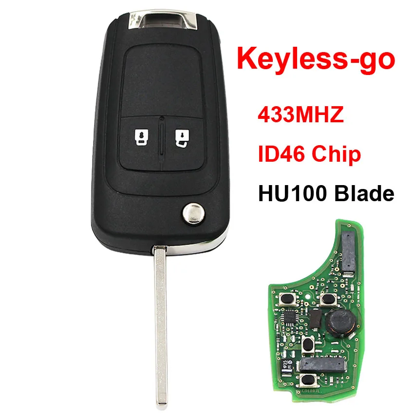 Кнопка 2/3/4 новый складной ключ без ключа для Chevrolet 433 МГц ID46 Chip HU100 Uncut Balde (после