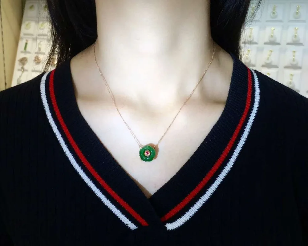 18K gold inlaid Hetian jasper rose clavicle chainJ60# | Украшения и аксессуары
