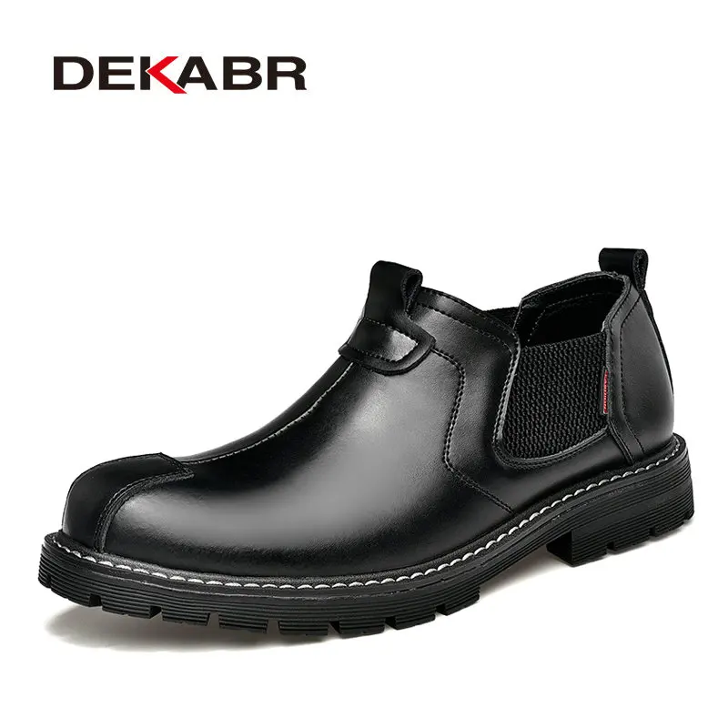 Black DEKABR/ брендовая мужская повседневная обувь; Мужские дышащие слипоны из спилка на плоской подошве; Рабочая обувь для мужчин; обувь с высоким берцем ручной работы - Цвет: Black