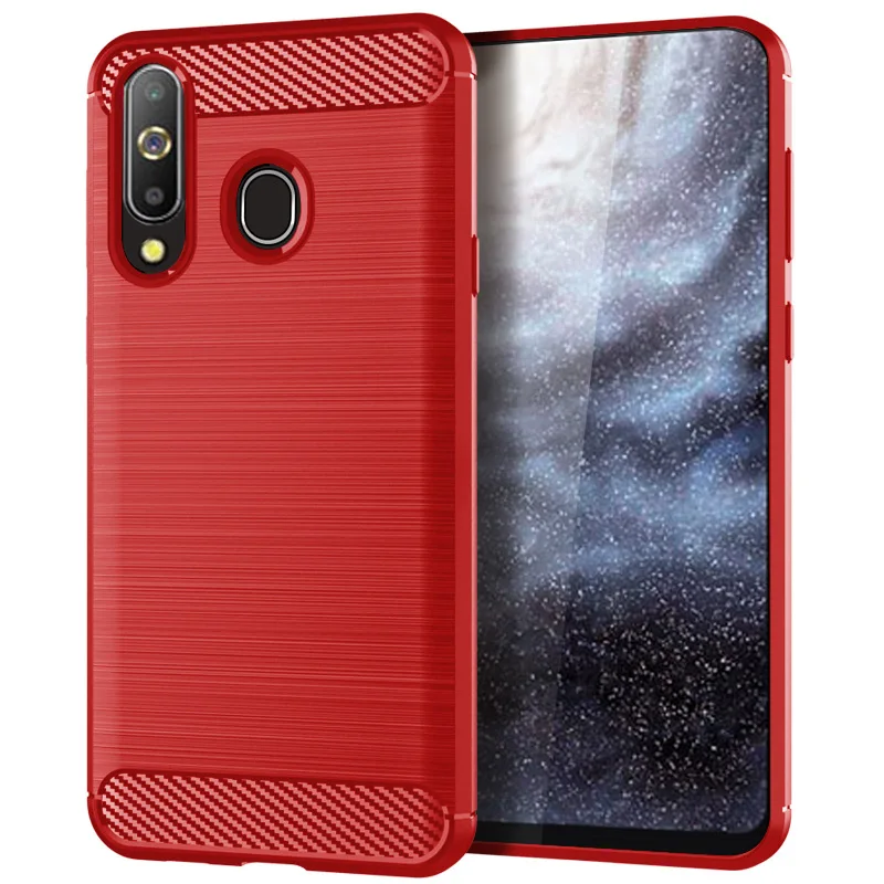 For Samsung Galaxy A8S Case Bumper Anti-knock Soft TPU Silicon Cover Carbon Fiber Armor |