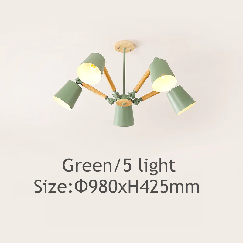 Green 5 light TRAZOS Macaron светодиодный люстры для гостиной, спальни, детской комнаты, Деревянная люстра, канделябро, комнатная Подвесная лампа, светодиодный светильник - Цвет абажура: Green 5 light