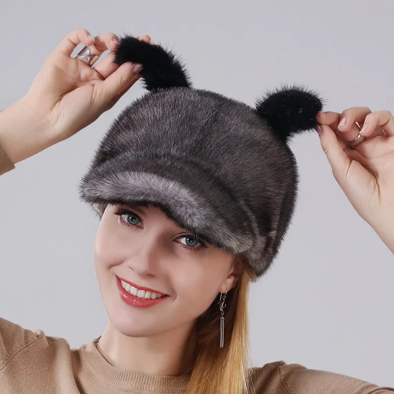 Женская шапка из натурального меха норки теплая зимняя с импортным натуральным