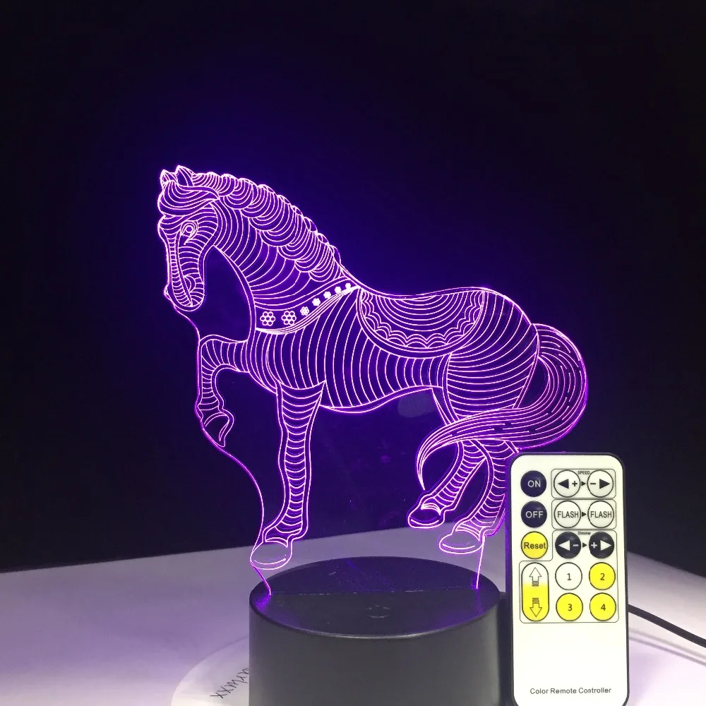 Бегущая лошадь 3D иллюзия настольная лампа 7 цветов 3D лампа детский подарок сенсорный ночник для детей подарок на праздник
