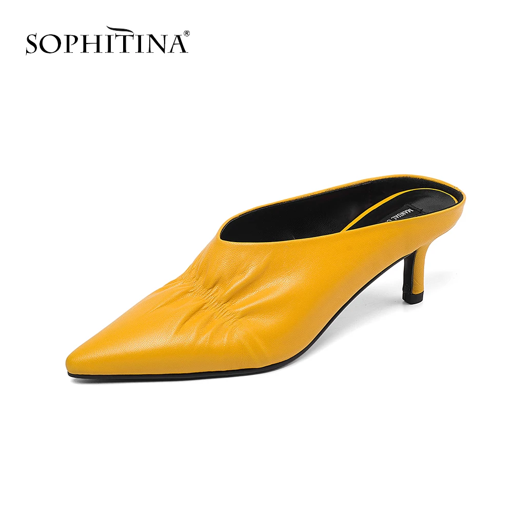 SOPHITINA/стильные женские туфли-лодочки из натуральной кожи; однотонные туфли с острым носком; сезон весна-осень; женские туфли-лодочки без застежки на тонком каблуке; MO202