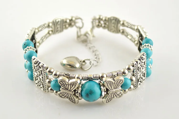 Оптовая продажа цвет: старое серебро сплав Бабочка Браслеты с подвесками и