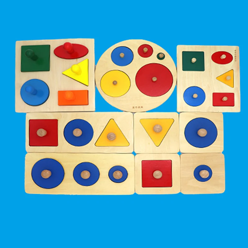 Rompecabezas Montessori de formas geométricas de madera, juego educativo de aprendizaje preescolar colorido, juguetes para niños pequeños