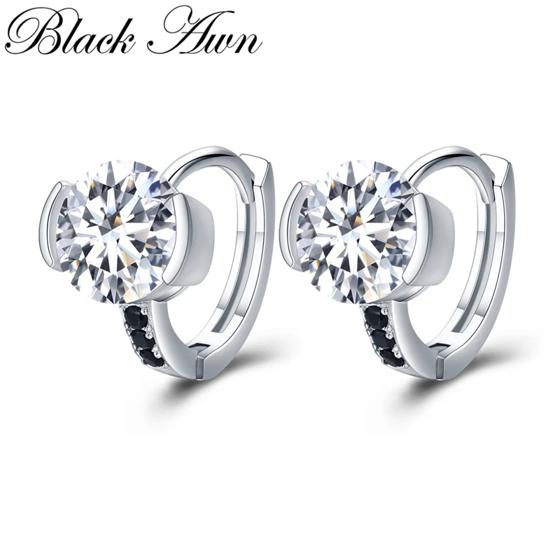 Серьги кольца женские из серебра 4 36 пробы с черной шпинелью 925 г|hoop earrings|earrings