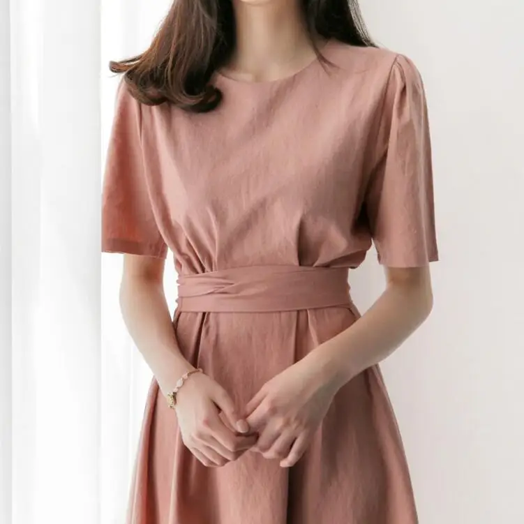 Oxdra однотонное длинное платье Normcore женское с высокой талией и коротким рукавом