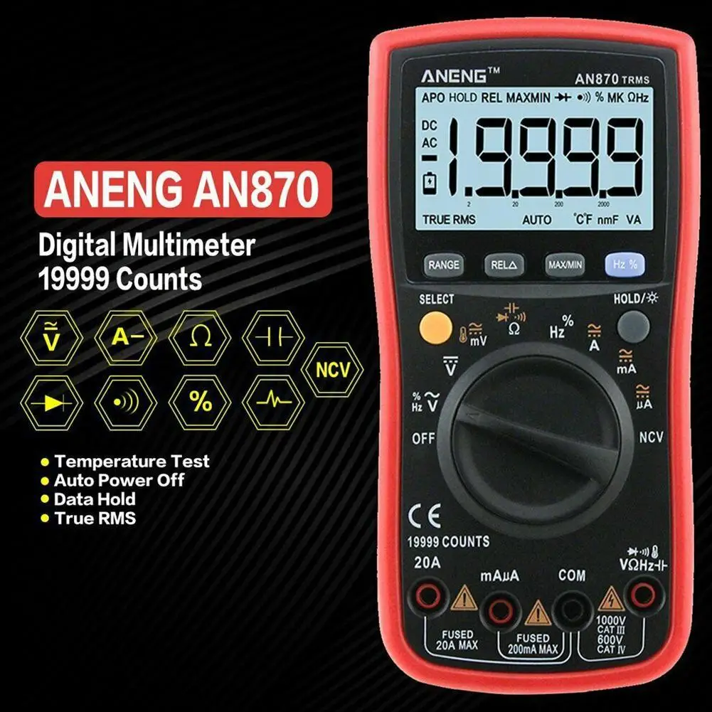 ANENG AN870 Цифровой мультиметр 19999 True RMS AC/DC Напряжение Вольт Ампер Высокая