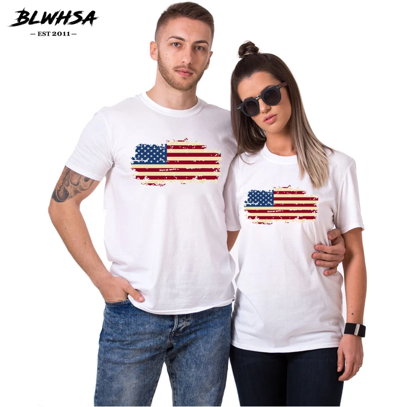 Футболка BLWHSA с принтом флага США для мужчин и женщин топы влюбленных пар футболки