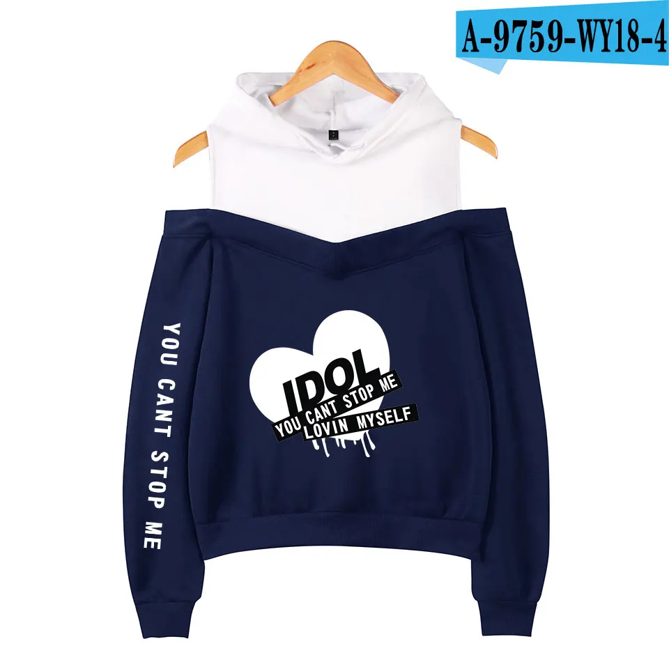 navy blue Новая Мода Kpop Bangtan толстовка с капюшоном, толстовка IDOL You Can't Stop Me Love Myself, Женская толстовка Bangtan с капюшоном для мальчиков, толстовки с открытыми плечами - Цвет: navy blue