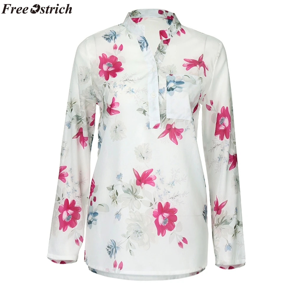 Бесплатная Страусиная женская футболка с цветочным принтом и длинными рукавами