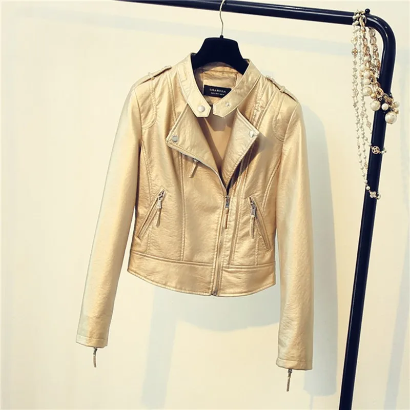 Куртка из искусственной кожи черная облегающая мотоциклетная куртка на молнии с